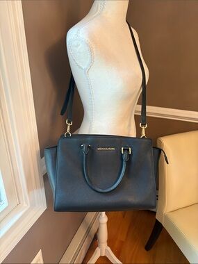 Michael Kors Black Saffiano Satchel with Gold Hardware